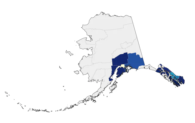 Evening Grosbeak county map