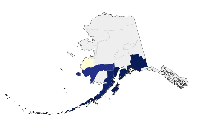 Red-faced Cormorant county map
