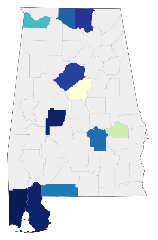 Bell's Vireo county map