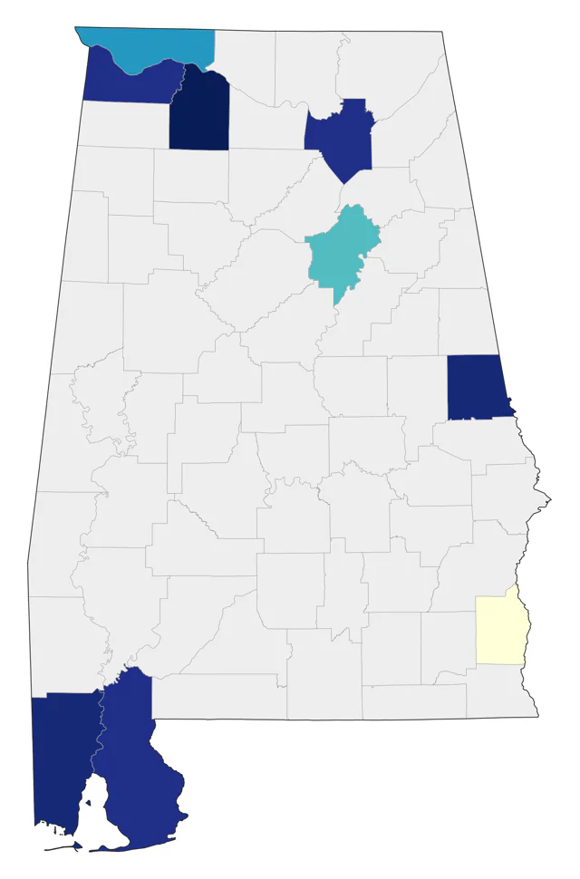 Black-legged Kittiwake county map
