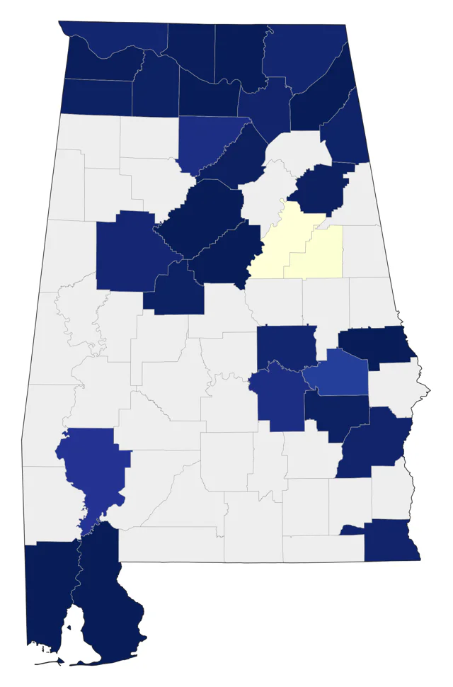 Black-throated Blue Warbler county map