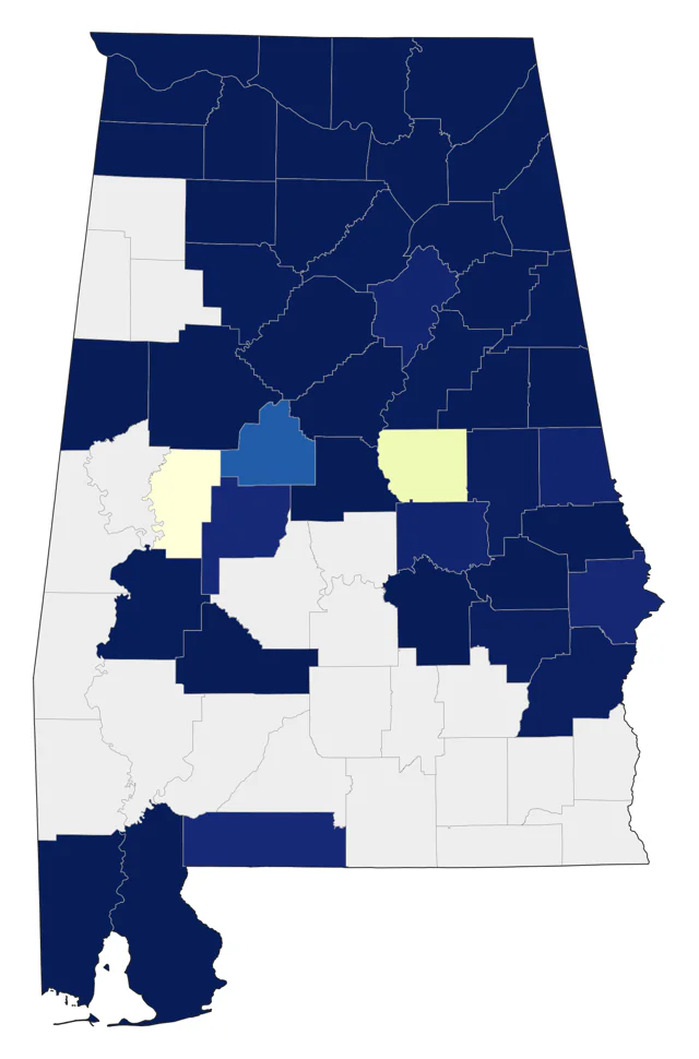Blackpoll Warbler county map