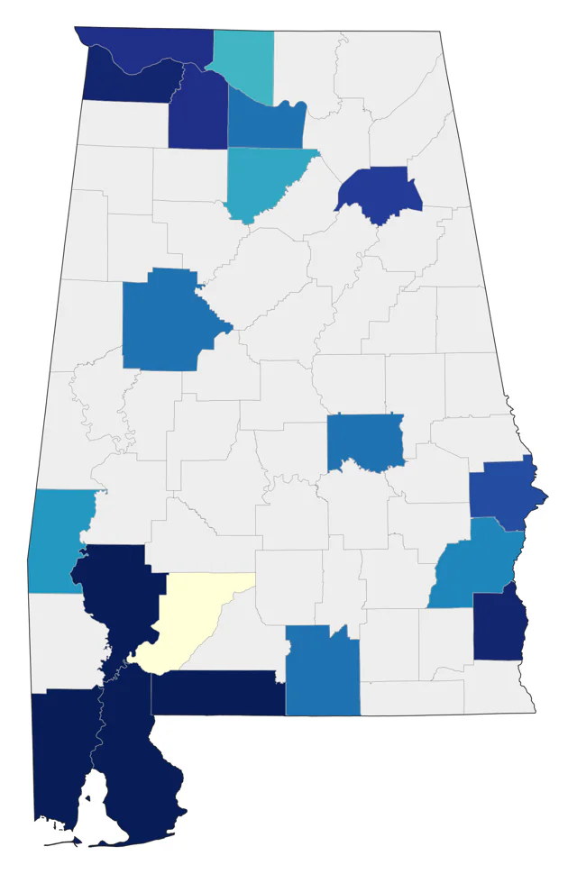 Brown Pelican county map