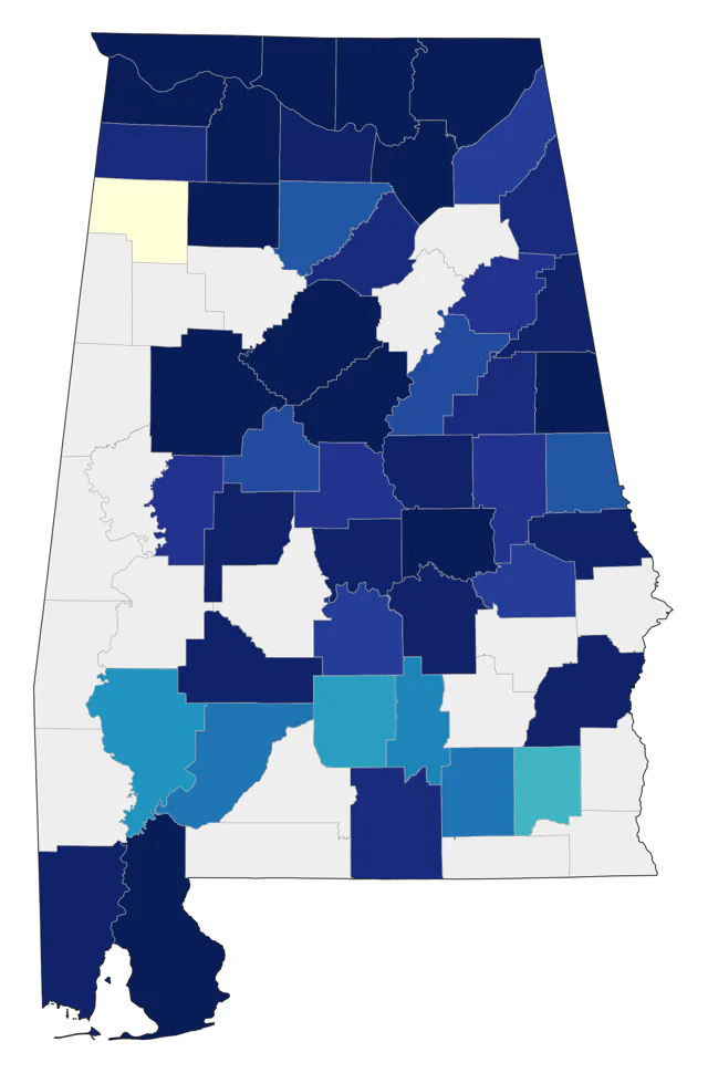 Cerulean Warbler county map