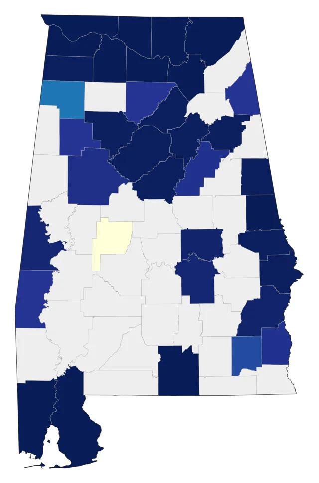 Common Goldeneye county map