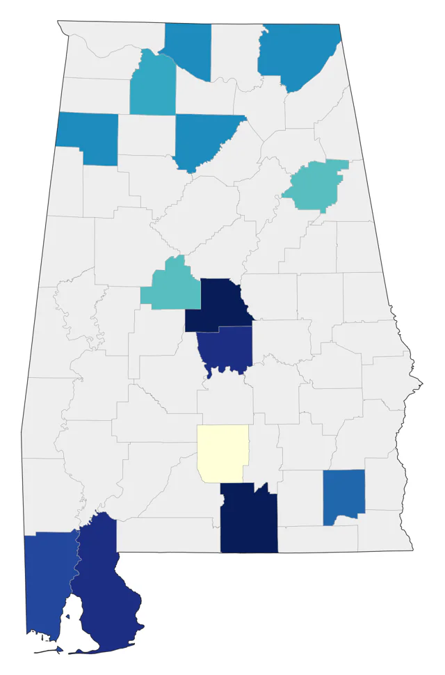 Helmeted Guineafowl county map
