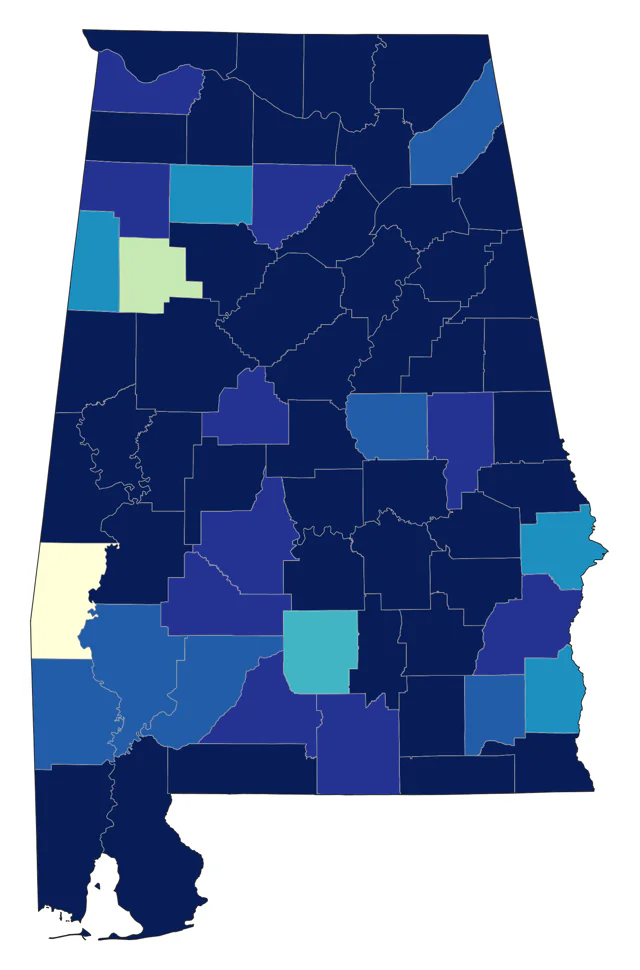 Hooded Merganser county map