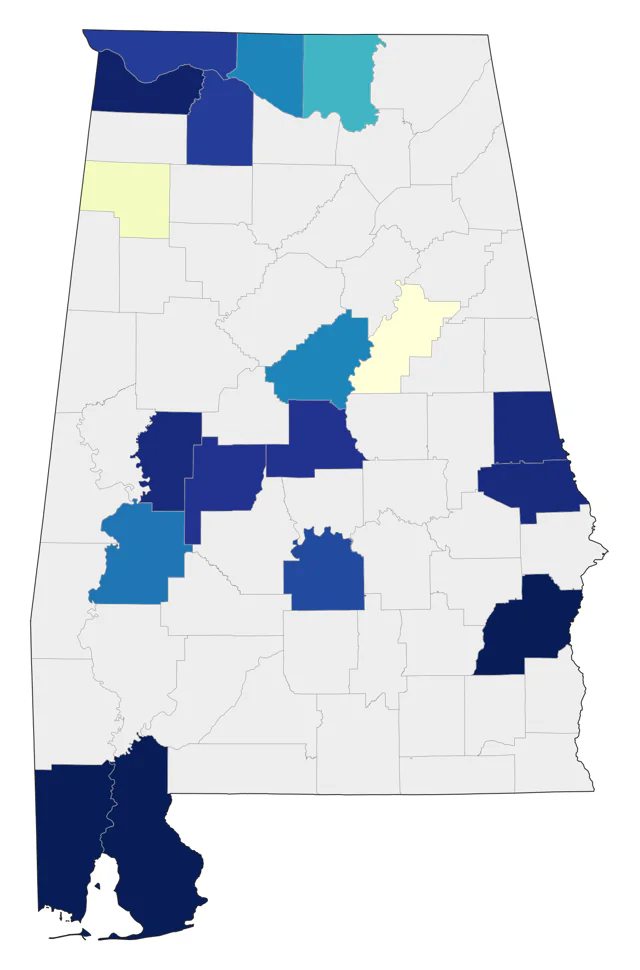 Least Tern county map