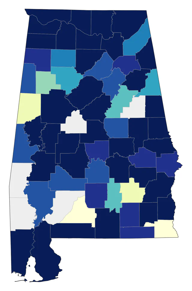 Lesser Scaup county map