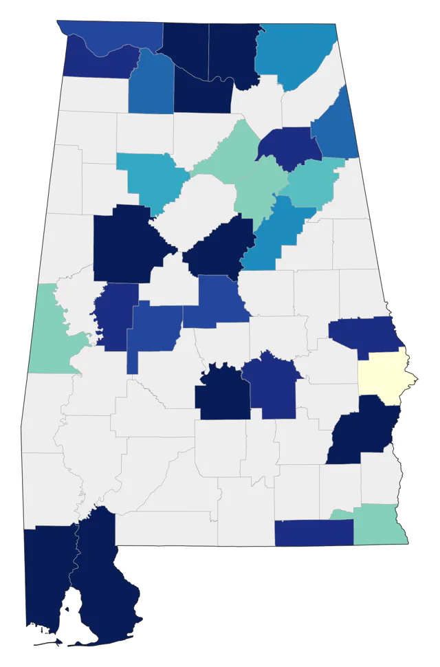 Long-billed Dowitcher county map