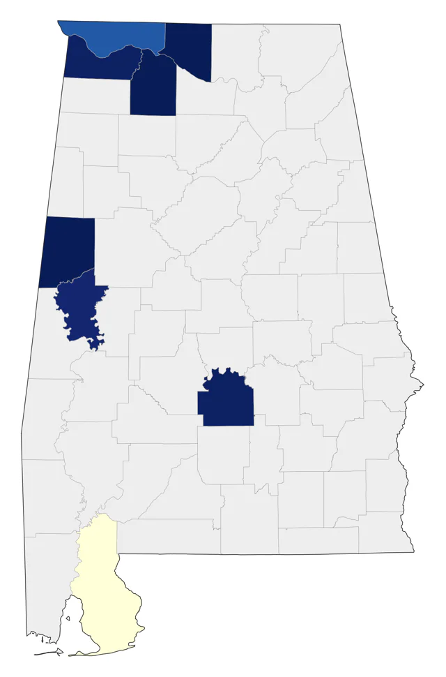 Neotropic Cormorant county map