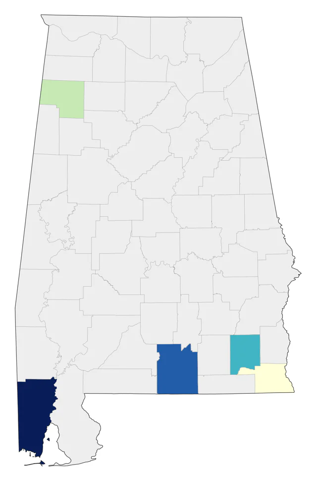 Red Junglefowl county map