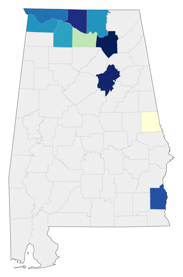 Red-necked Grebe county map