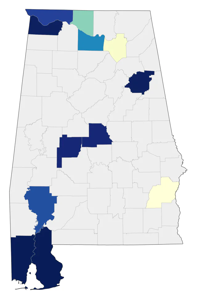 Ruddy Turnstone county map