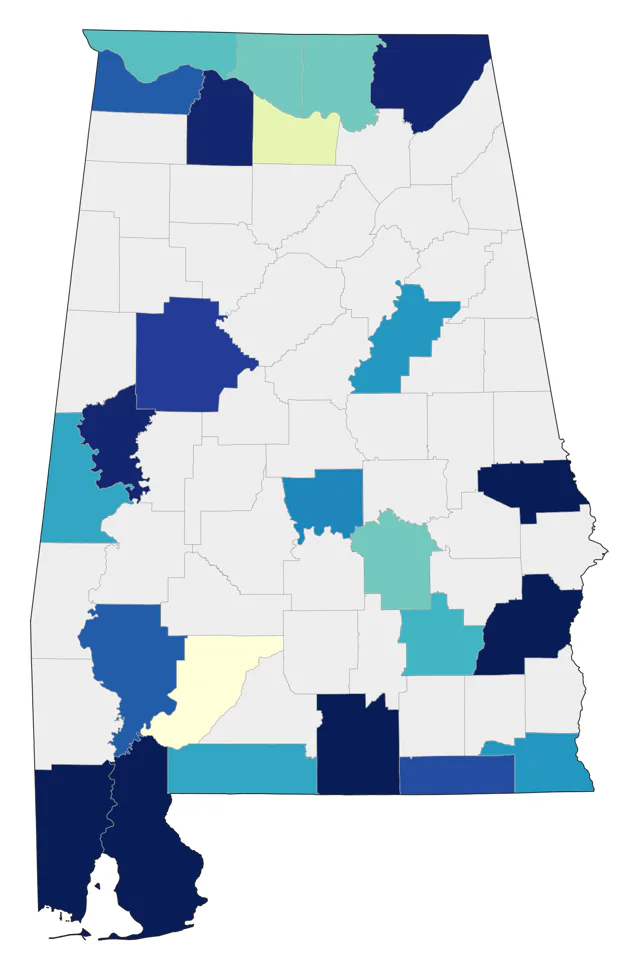Tricolored Heron county map