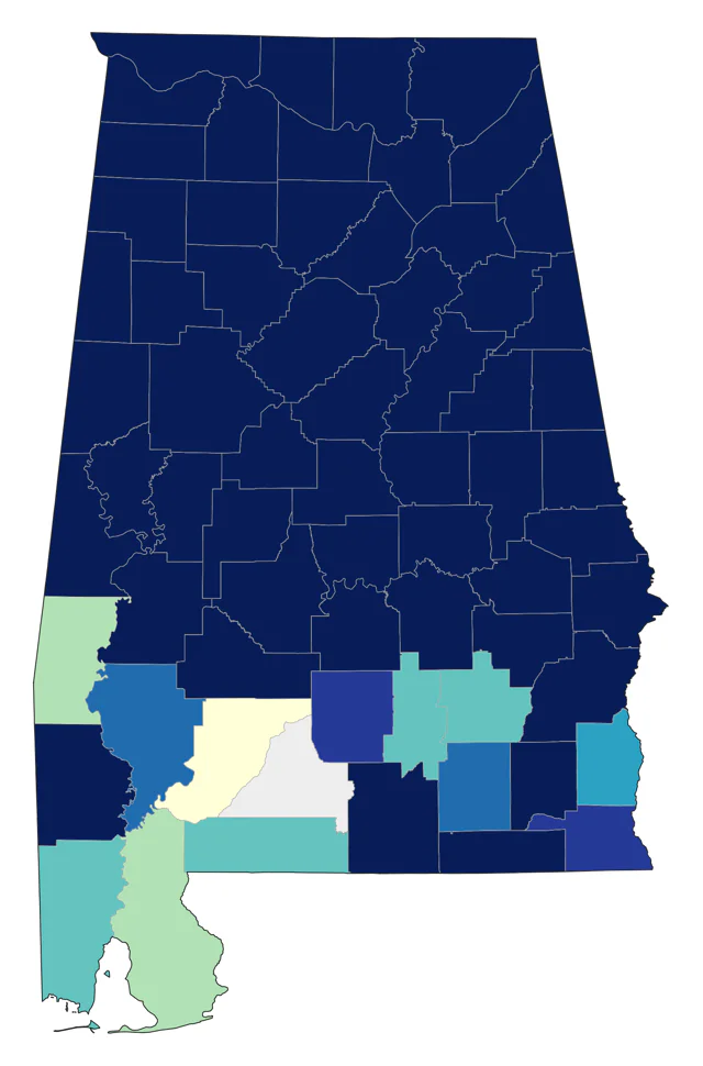 White-breasted Nuthatch county map