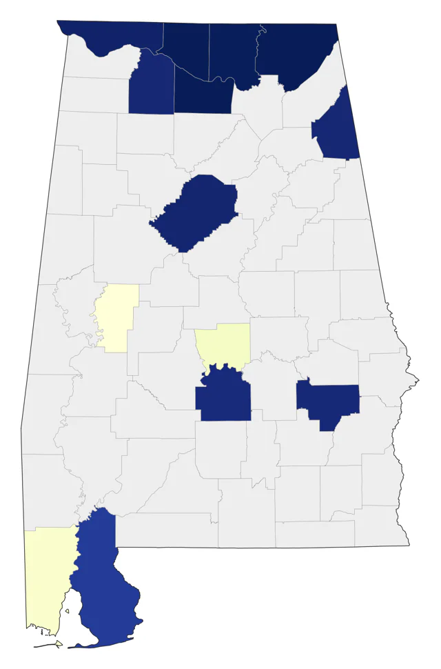 Whooping Crane county map