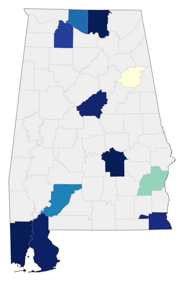 Yellow-headed Blackbird county map