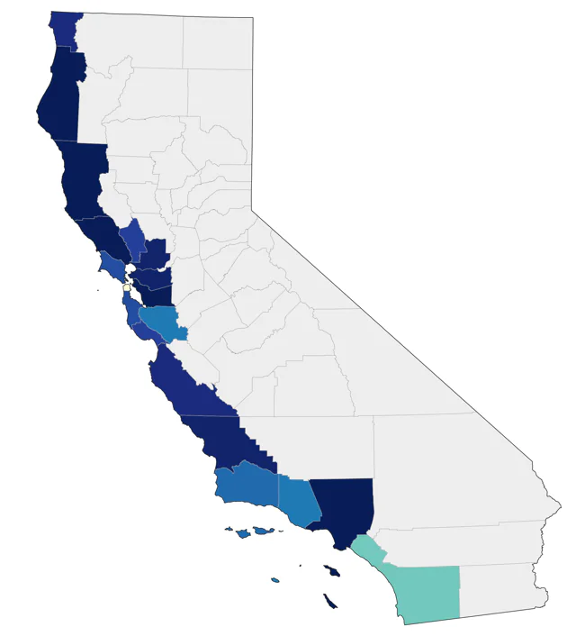 Bar-tailed Godwit county map