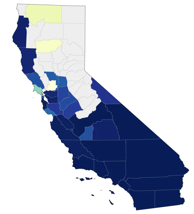 Bell's Vireo county map