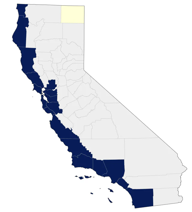 Black Oystercatcher county map