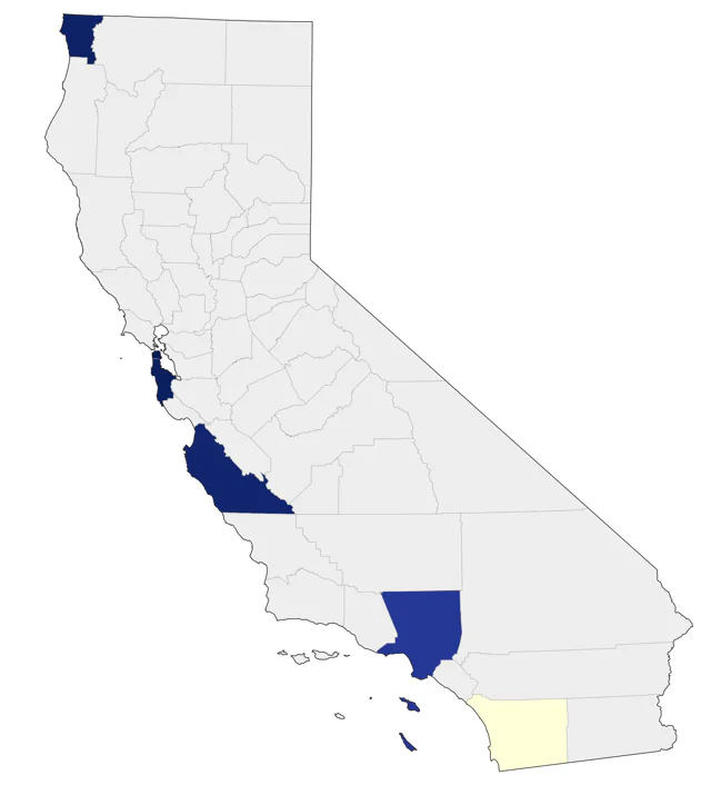 Black-tailed Gull county map