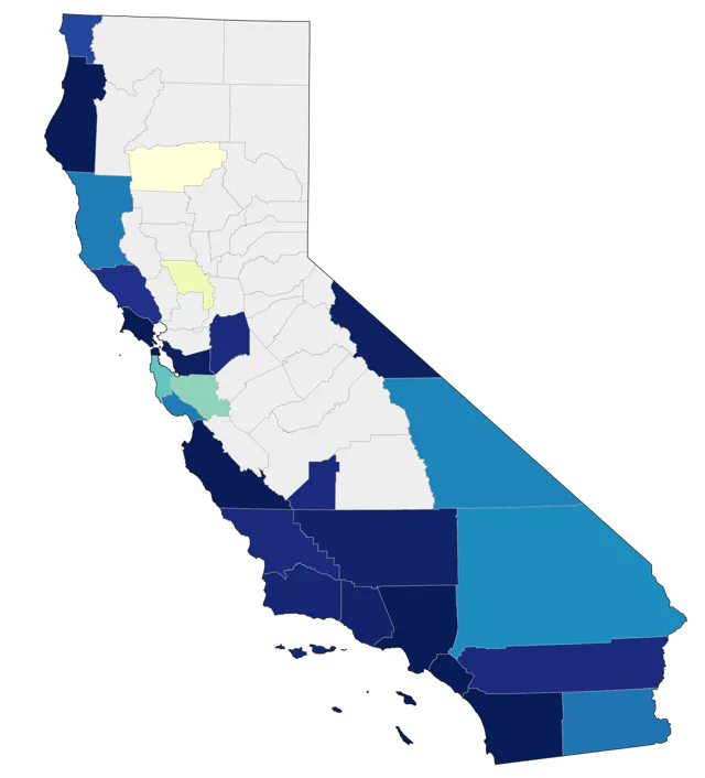 Black-throated Green Warbler county map