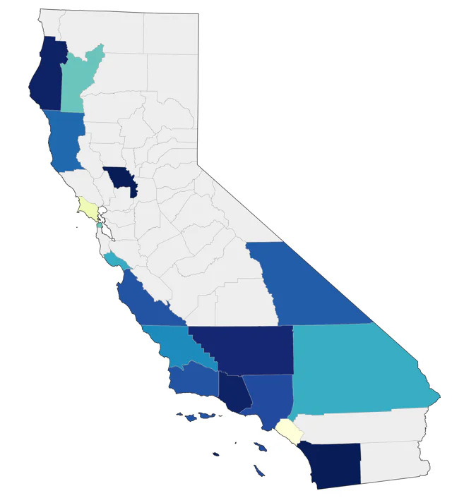 Blue-winged Warbler county map