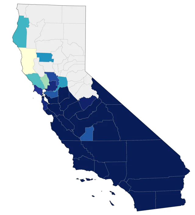 Cassin's Kingbird county map