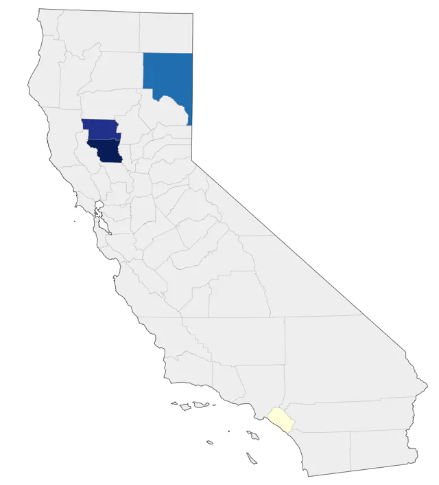 Falcated Duck county map