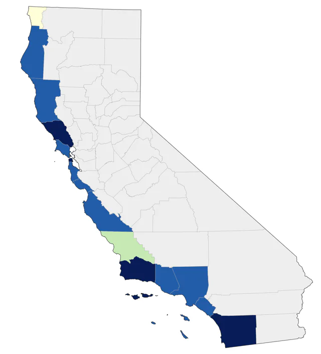 Flesh-footed Shearwater county map
