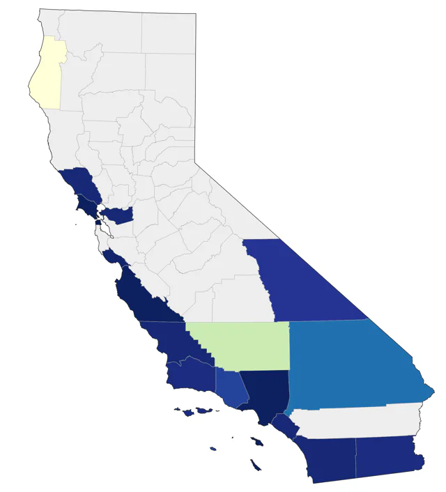 Great Crested Flycatcher county map