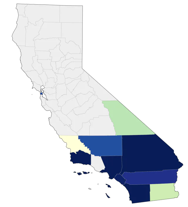 Hepatic Tanager county map
