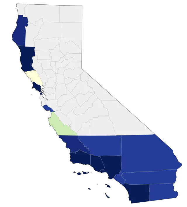 Least Storm-Petrel county map
