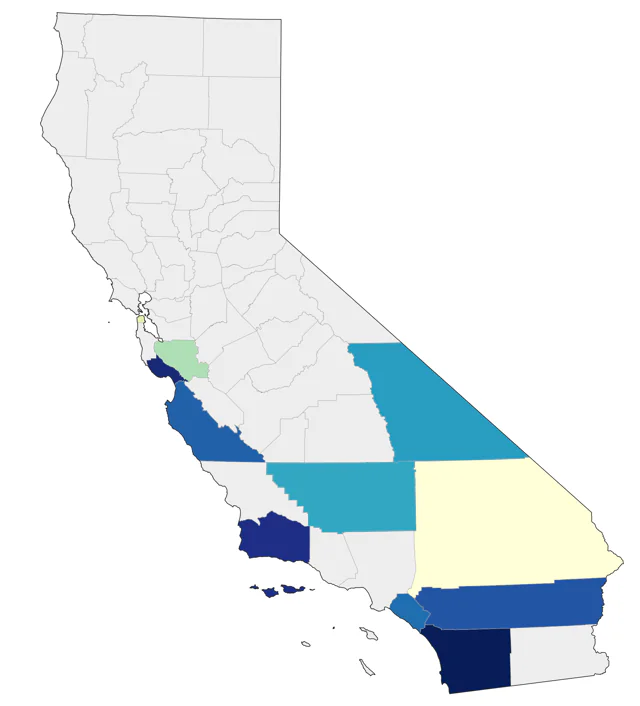 Louisiana Waterthrush county map