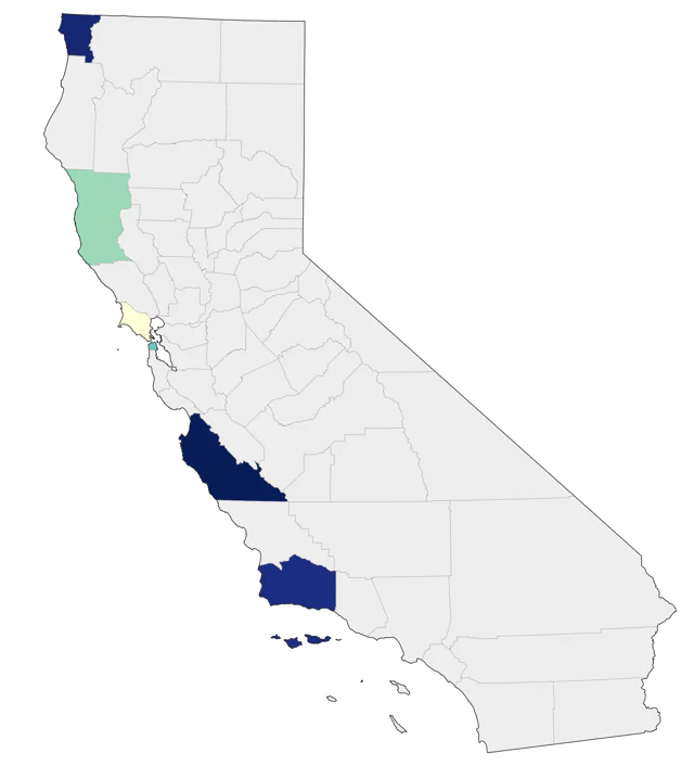 Mottled Petrel county map