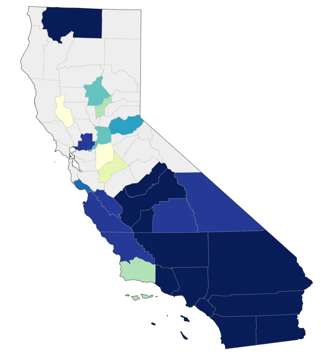 Neotropic Cormorant county map