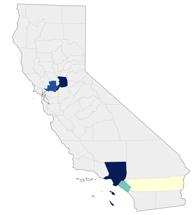 Red-cheeked Cordonbleu county map