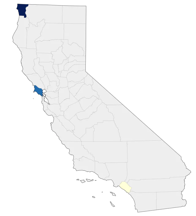 Red-legged Kittiwake county map
