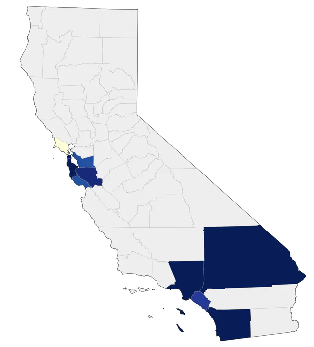 Red-masked Parakeet county map