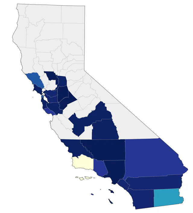 Rose-ringed Parakeet county map
