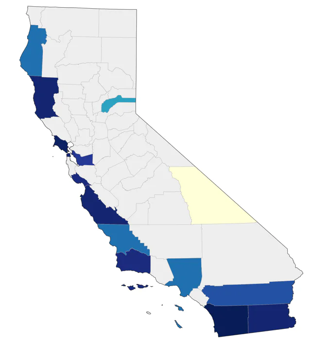 Ruby-throated Hummingbird county map