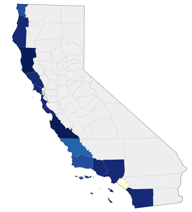 Short-tailed Shearwater county map