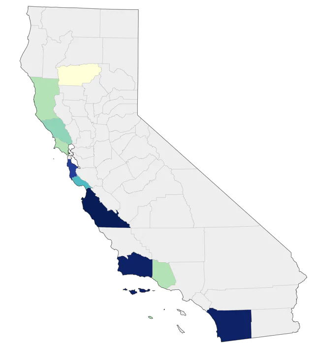 Streaked Shearwater county map