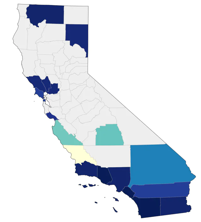 Tricolored Heron county map