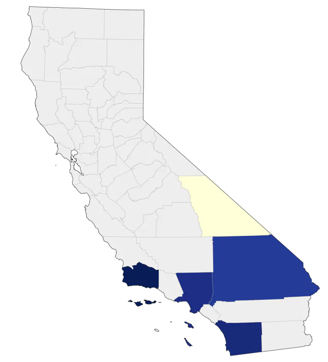 Varied Bunting county map