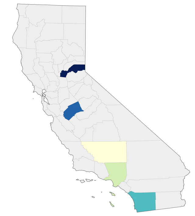 White-cheeked Pintail county map