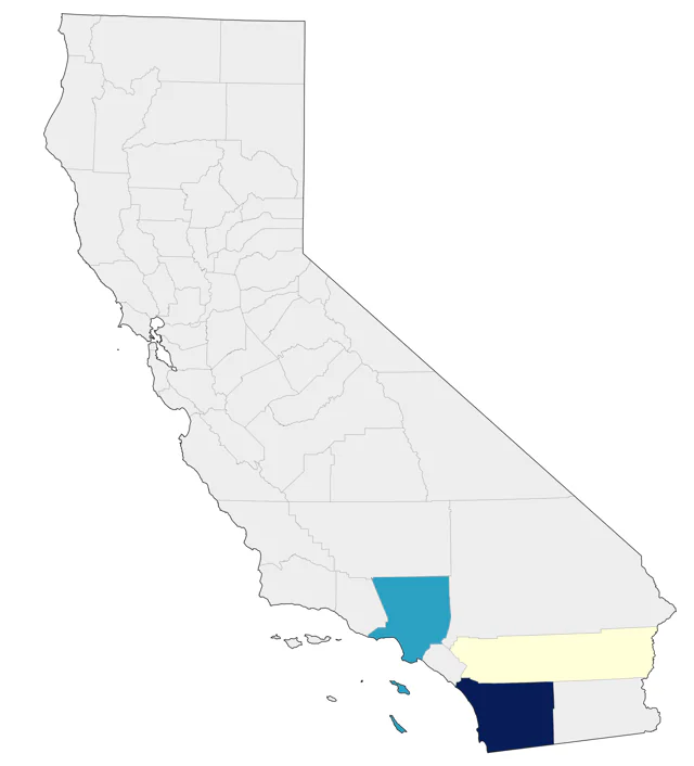 White-fronted Amazon county map