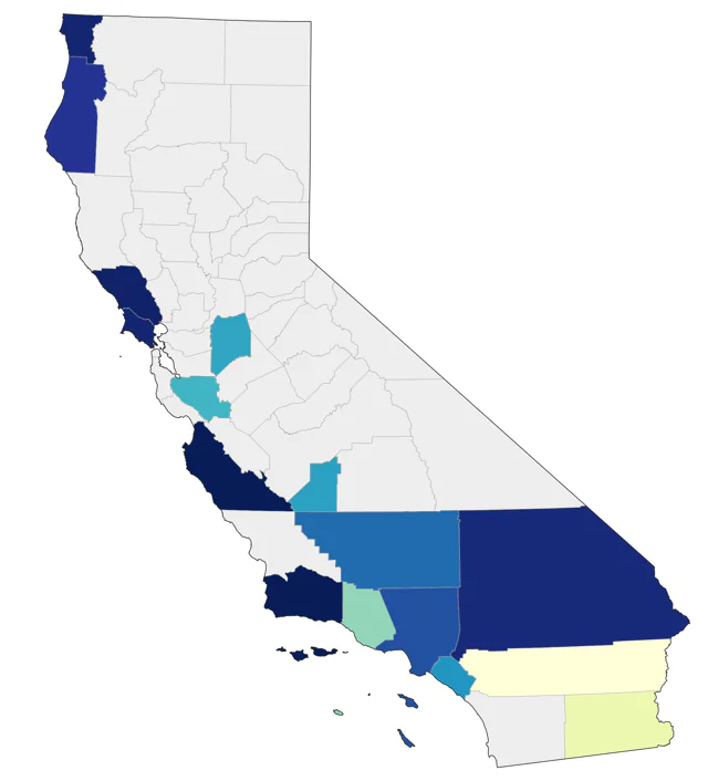 White-rumped Sandpiper county map