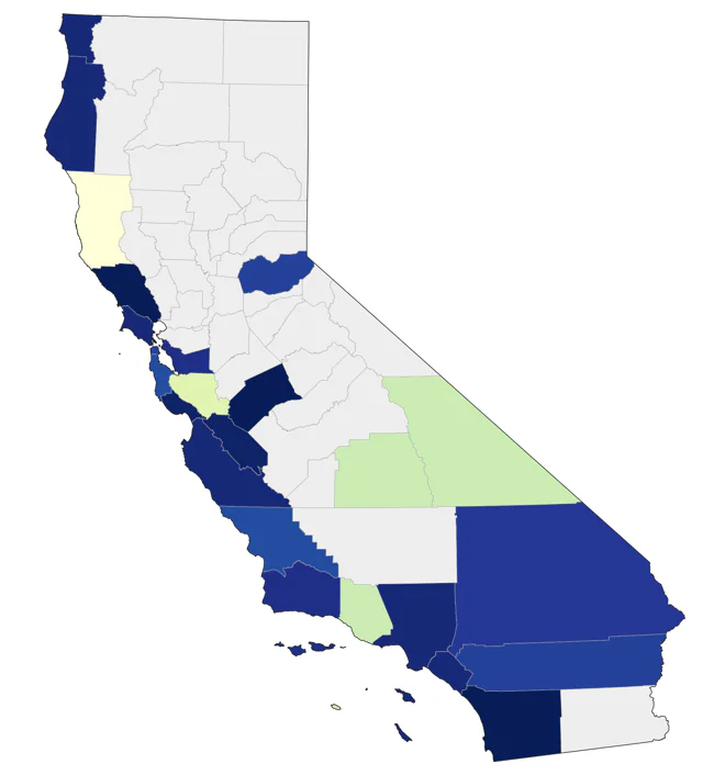 White Wagtail county map